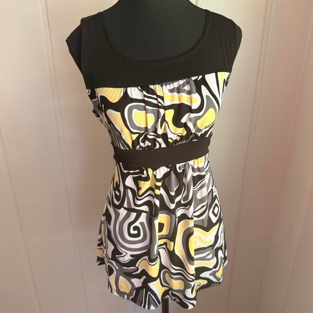 Agenda Y2K Abstract Print Sleeveless Tunic Top Tie Back Small